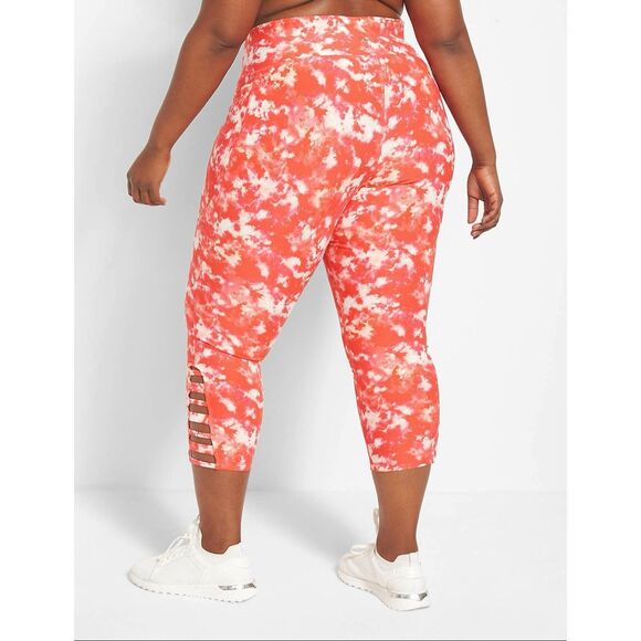 NEW LIVI High Rise Wicking Capri Legging Strappy Hem Tie Dye 34 36 Pink Red - Picture 2 of 12